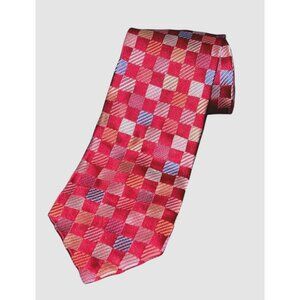 Tommy Hilfiger Red Checkerboard Pattern Mens Silk Tie